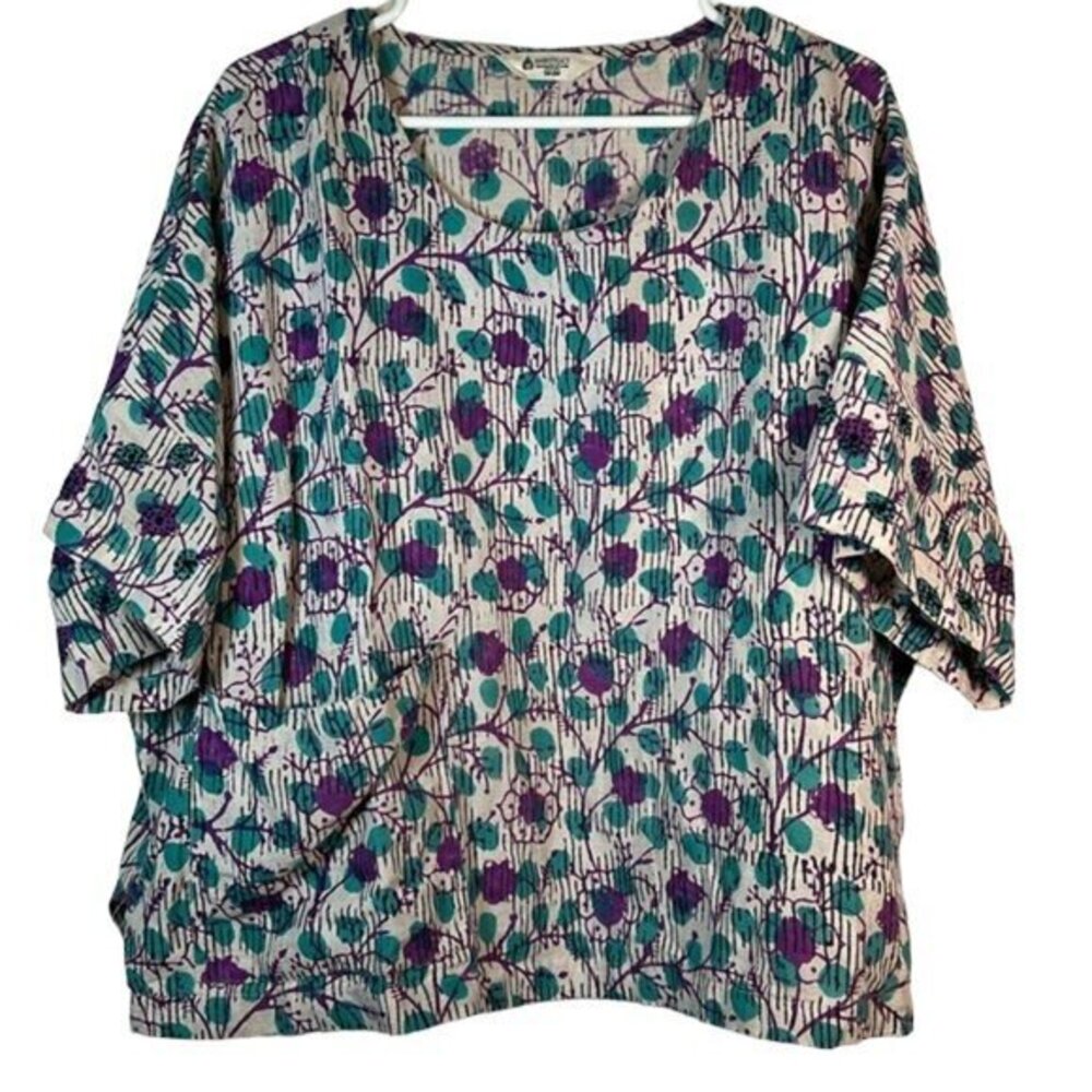 Plus Size Marketplace Linen Blend Teal Purple Boxy Blouse 1X/2X EUC #0696-AZ